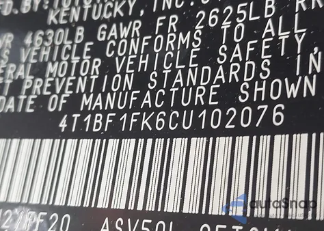 2012 Toyota Camry Se z USA, uszkodzony, nr VIN 4T1BF1FK6CU102076